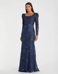 Embroidered Lace Applique Shoulder Detail Trumpet Gown