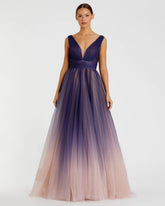 Purple Sleeveless Ombre Tulle Ball Gown