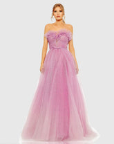 Strapless Glitter Tulle Gown