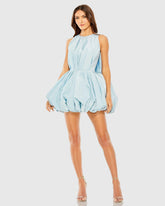 Blue Sleeveless Taffeta Bubble Mini Dress