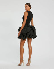 Black Sleeveless Crepe Bubble Skirt Mini Dress