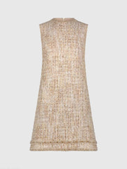 Beige Beaded Trim A-Line Mini Shift Dress
