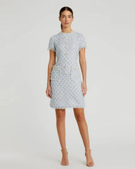 Blue Cap Sleeve Floral Button Detail Shift Dress