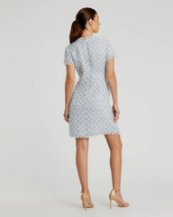 Blue Cap Sleeve Floral Button Detail Shift Dress