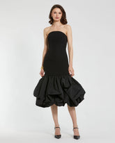 Black Crepe Strapless Midi Dress With Bubble Hem