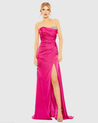 Strapless Embellished Sweetheart Neckline Satin Gown