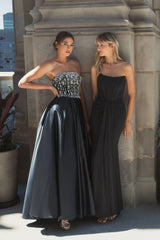 Black Strapless Embellished Top Satin Ballgown