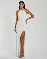 Beaded Halter Jersey Gown