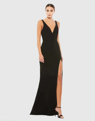 Plunge Neck High Slit Gown