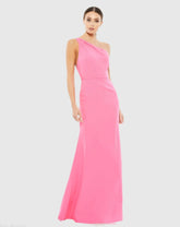 Pink One Shoulder Crepe Mermaid Gown