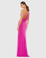 Pink Jersey One Shoulder Draped Back Gown