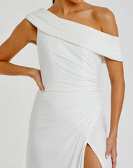 White Foldover Off-the-Shoulder Slit Gown - FINAL SALE