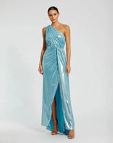 Blue One Shoulder Draped Gown - FINAL SALE