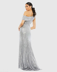 Silver Sequined Drop Shoulder Gown