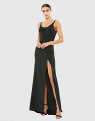 Black Sleeveless Crystal Scoop Neckline Column Gown with High Slit