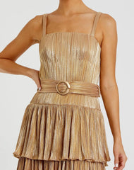 Gold Ruffle Tiered Buckle Detail Dress
