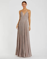 Pink Shimmer Pleated V-Neck Gown