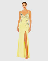 Yellow Multi Color Beaded Floral Cami Gown