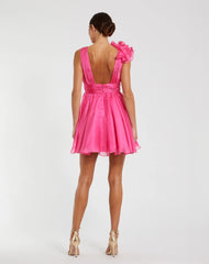 Pink Ruffle V Neck Fit & Flare Mini Dress