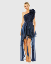 One Shoulder Ruffle High Low Gown
