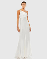 White One Shoulder Double Strap Satin Gown