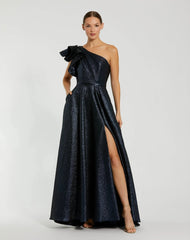 One Shoulder Metallic Ballgown