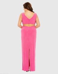 Pink Rhinestone Embellished Open Back Jersey Gown (Plus) - FINAL SALE