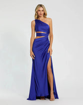 Blue Cut Out One Shoulder Satin Gown
