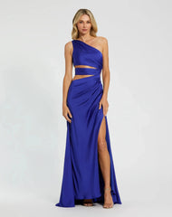 Blue Cut Out One Shoulder Satin Gown