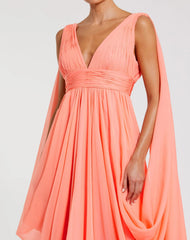 Pink V-Neck A-Line Chiffon Gown with Draped Details