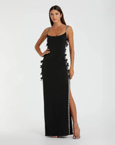 Black Thin Strap Jersey Gown With Bow Details