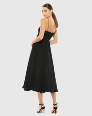 Black Faux Wrap Sleeveless Flowy Midi Dress