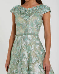 Green Embellished Cap Sleeve High Neck A-Line Ballgown