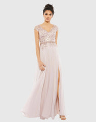 Embellished Cap Sleeve Bodice Flowy Gown