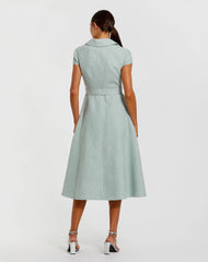 Light Blue Boucle Cap Sleeve Button Up Midi Dress