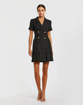 Black Short Sleeve V Neck Tweed Blazer Mini Dress