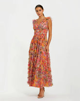 Multicolor Floral V-neck Ruffle Maxi Dress