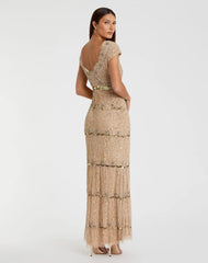 Gold Sequin Cap Sleeve Sweetheart Column Gown