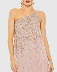 Pink One Shoulder Embellished Evening Gown
