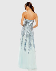 Blue Sleeveless Sequin Mesh Gown