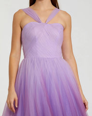 Purple Cross Front Strap Ombre Tulle Gown
