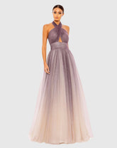 Multicolor Glitter Ombre Halter Neck Ballgown