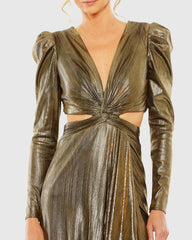 Gold Princess Sleeve Cut Out Metallic Gown