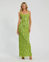 Green Embellished Square Neck Gown