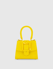Yellow Buckled Mini Croco Leather Handbag with Detachable Strap