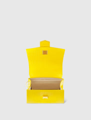 Yellow Buckled Mini Croco Leather Handbag with Detachable Strap