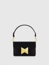 Black Mini Leather Shoulder Handbag With Gold Hardware
