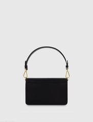 Black Mini Leather Shoulder Handbag With Gold Hardware