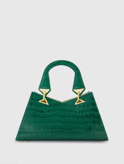 Green Crocodile Leather Handbag With Gold Hardware