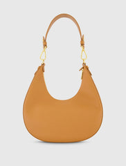 Brown Grain Leather Hobo Bag With Gold Hardware